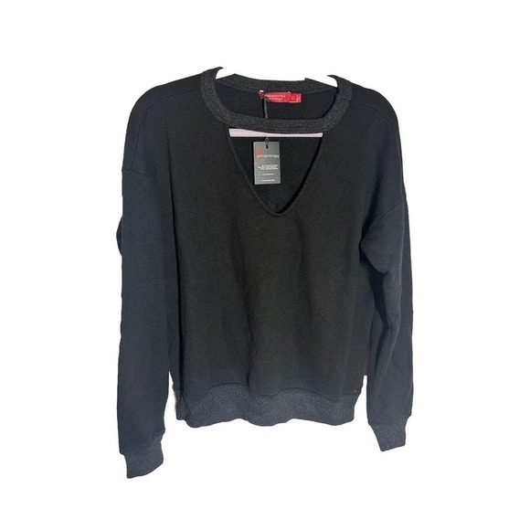 n:Philanthropy Pria Sweatshirt Women’s Size L Black Cutout Distressed - Picture 1 of 10